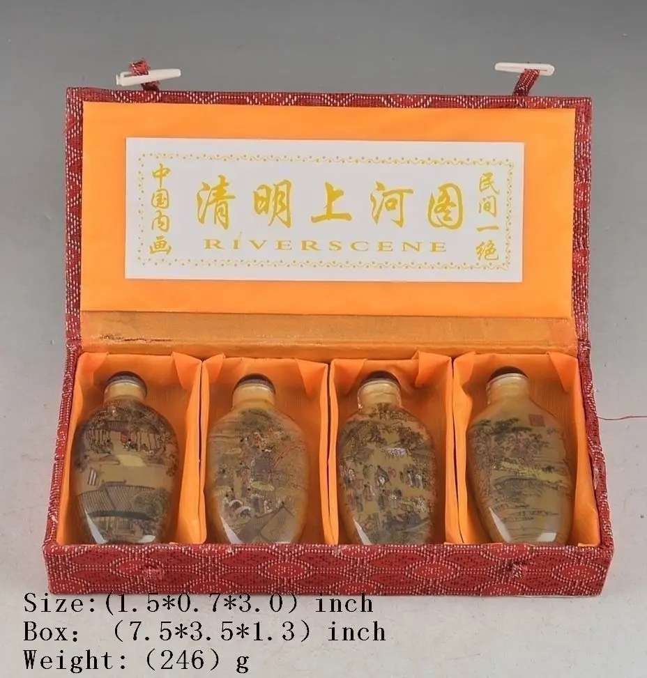 Китай четыре табак бутылка стеклянная картина старая коллекция река Сцена Встроенная живопись