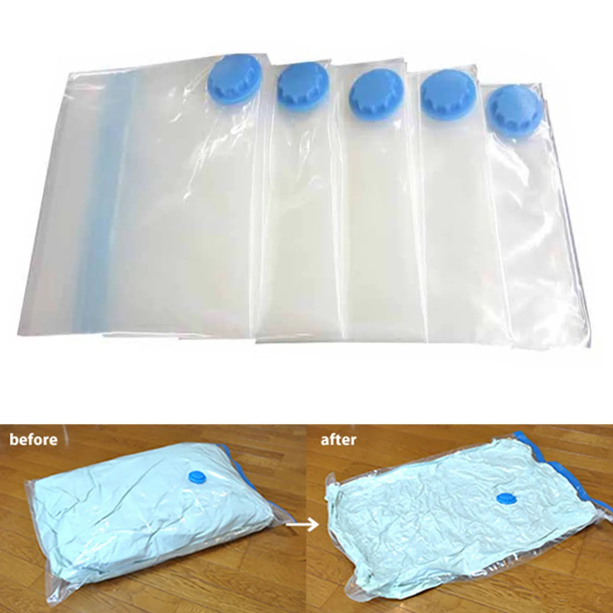 

5x Vacuum Bag For Clothes Valve Transparent Border Foldable Compressed Organizer Home Quilt Storage Bag Space Saving Seal Bags