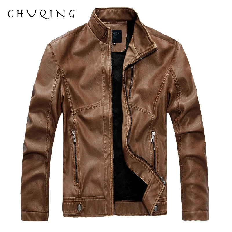 

CHUQING Men's Leather Autumn and Winter Plus Velvet Motorcycle Leather Jacket Men's Fashion Men's Jacket