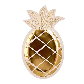 

8pcs Golden Disposable Pineapple Paper Plates Gold Foil Pineapple One-off Plates Wedding Kid's Birthday Party Carnival Supplies