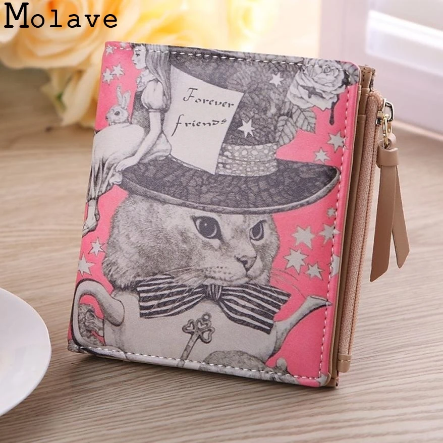 

MOLAVE Wallet Fashion Women Vintage Cat Coin Clip Purse Short Wallet Handbag Card Casual Tote Crocodile Clutch Corto cart MAR14