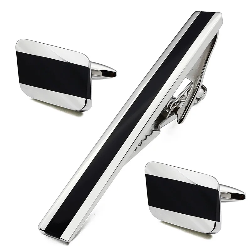 Creative Design Black Stone Man Shirt Cuff Links and Tie Bar Clips Set