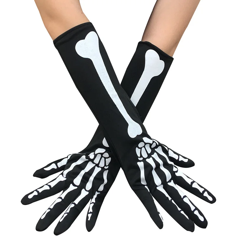 

Fashion White Skeleton Full Finger Gloves Halloween Horror Performance Gloves Bar Dance Dress Up Props Mittens Accessories