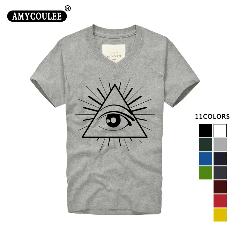 

Novelty Summer vogue Men T Shirts Harajuku Triangle Eyes printed Tee Shirts Swag Short Sleeve Man V Neck Male Tops Tees swanky
