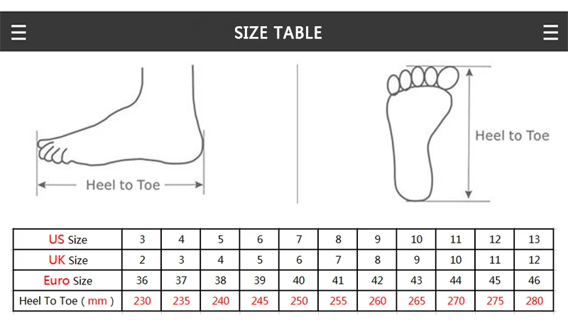 men shoes table3