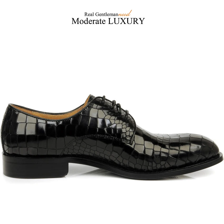Мужские свадебные туфли из натуральной кожи, брендовые итальянские модные модельные туфли с острым носком и узором «крокодиловая кожа» 2019