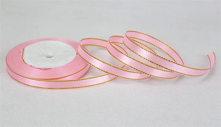 1  10mmx22M Smooth Gold Rimmed Ribbon Wedding Decoration Gift Wrap Clothing Double Satin Ribbon Handmade Diy Party Ribbon