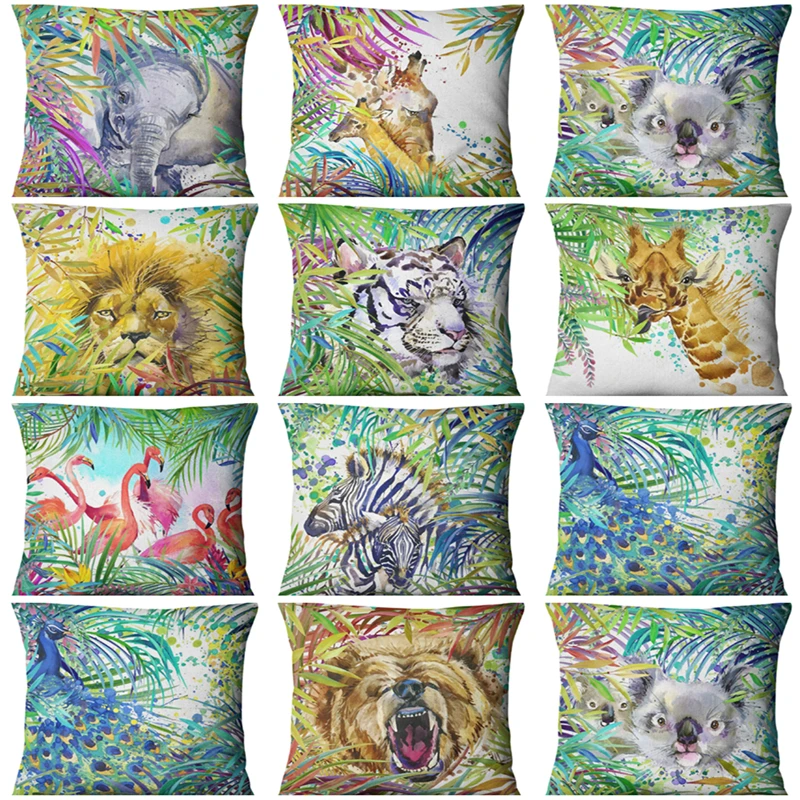 

Animals Watercolor Art Painting Fine Horse Eagle Tig Bear Lion Koala Elephant Giraffe Bird Cushion Cover Sofa Throw Pillow Case