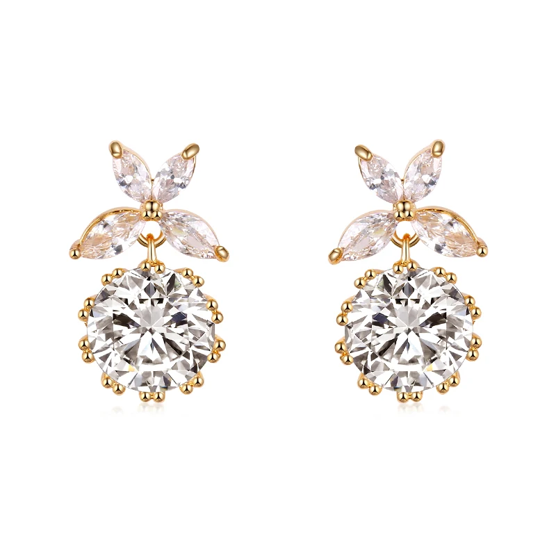 

WEIMANJINGDIAN High Quality AAA Cubic Zirconia Leaf and Round CZ Drop Earrings in Silver or Gold Colors