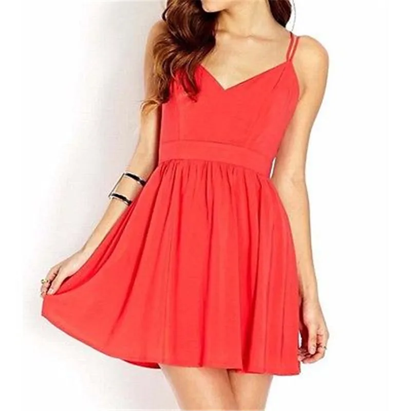 2017 Women Casual Loose Sundress V Neck Dress Backless Spaghetti Strap