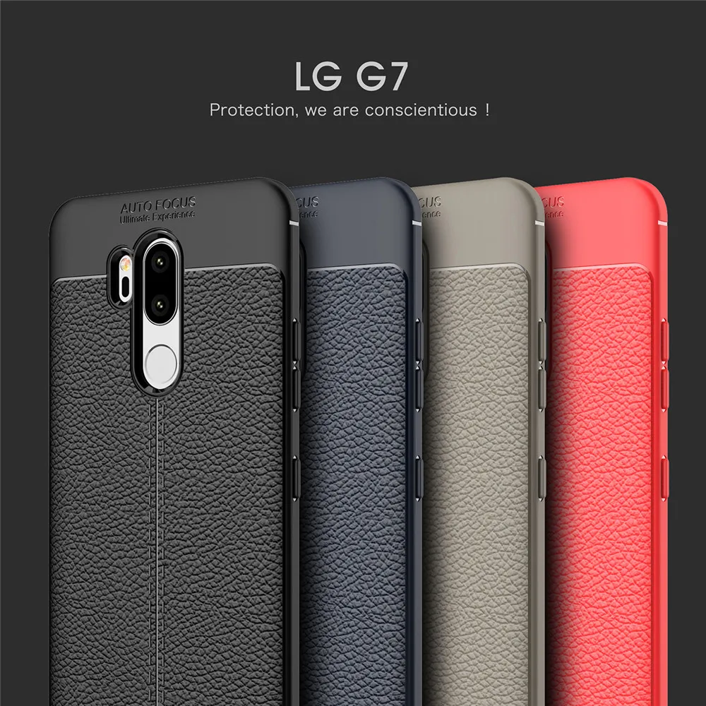 

For LG G7 Case Silicone Shockproof Case Cover Luxury PU Leather Litchi Pattern Soft TPU Case for LG G7