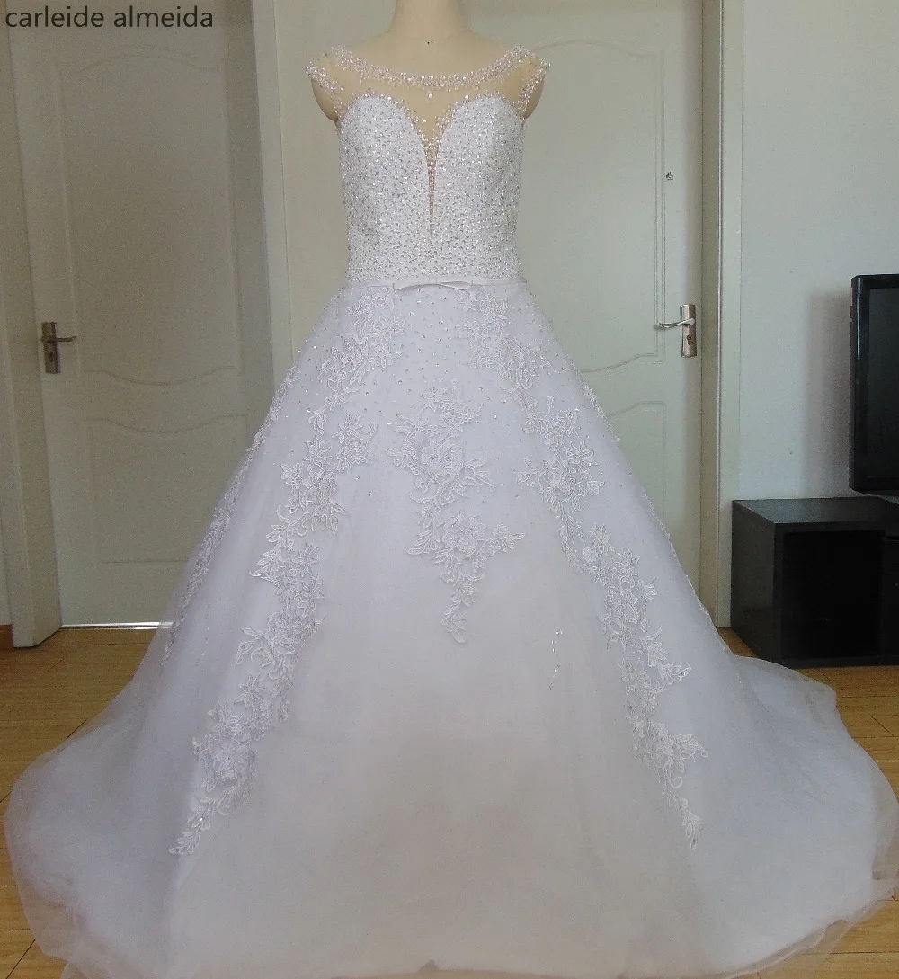 Vestido de Noiva Heavy Bead Bodice Ball Gown Wedding Dresses Lace