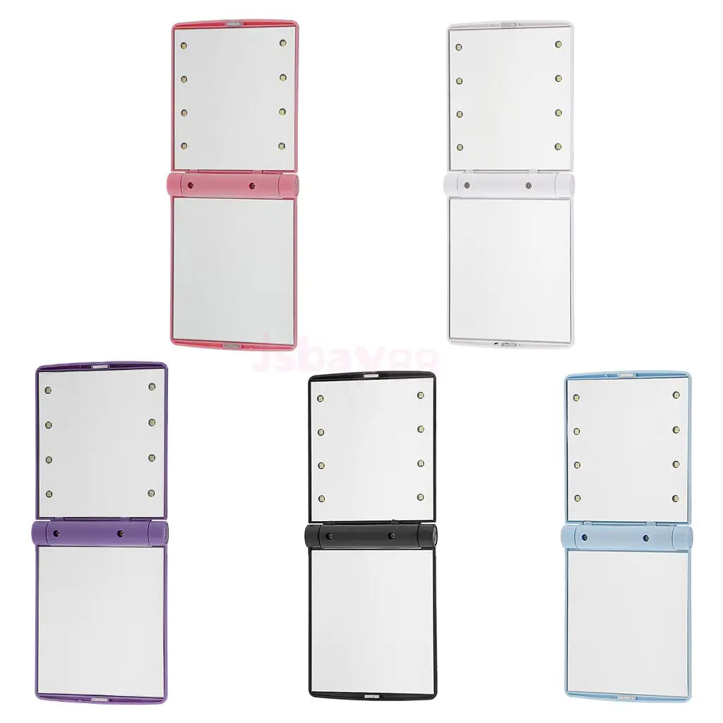 

Portable 8 LED Lights Folding Compact Pocket Makeup Cosmetic Mirror Cosmetic Rectangle Foldable Silver Makeup Mirrors Girls Gift