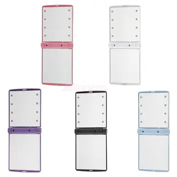 

Portable 8 LED Lights Folding Compact Pocket Makeup Cosmetic Mirror Cosmetic Rectangle Foldable Silver Makeup Mirrors Girls Gift