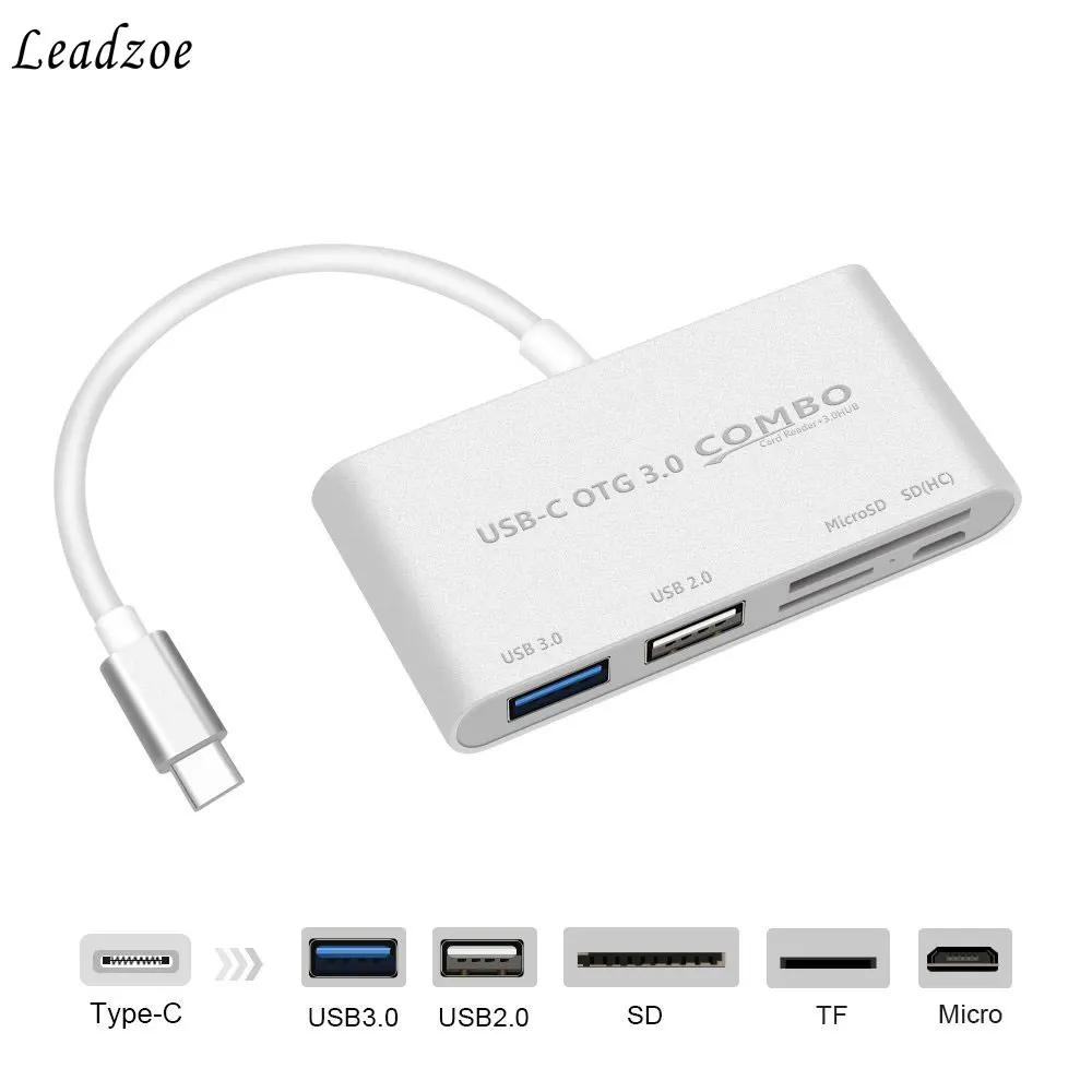 Leadzoe 5 in1 USB C концентратор Тип C SD устройство для считывания с tf-карт USB 3,0 концентраторы с микро USB Мощность Порты и разъёмы Разветвитель USB OTG Тип c концентратор USB