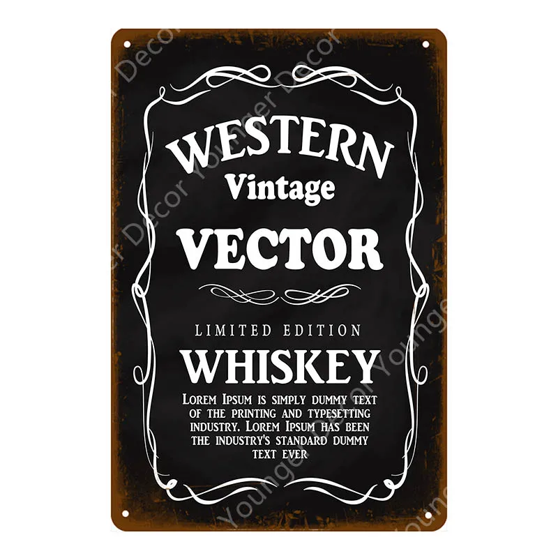 Western Vintage Wector Whiskey Metal Signs Wall Poster Vintage Iron Painting Plaque Pub Bar Tavern Hotel Home Decor