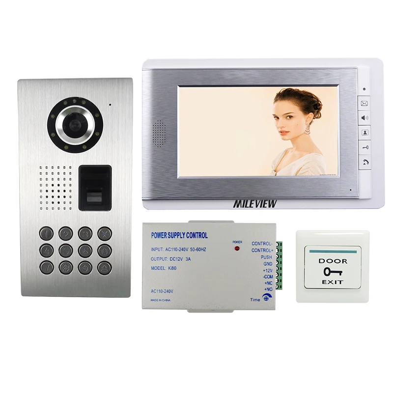 

FREE SHIPPING NEW Fingerprint Code Keypad Unlock 7" Color Screen Video Door Phone Intercom System + Full Metal Outdoor Camera