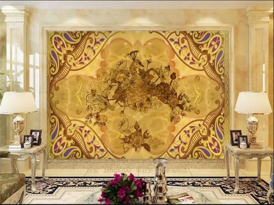 custom 3d photo wallpaper living room mural India peacock