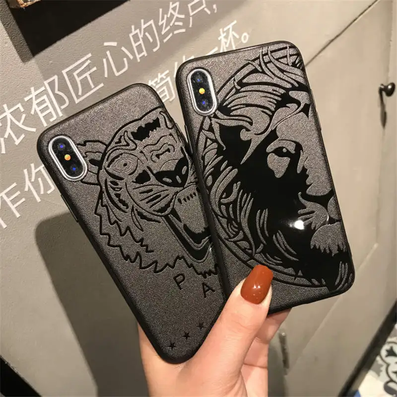 

3D Simple Relief Case for Apple iPhone XS Max XR 6 6S 7 8 Plus Tiger Lion Black Soft TPU Cover Coque Fundas