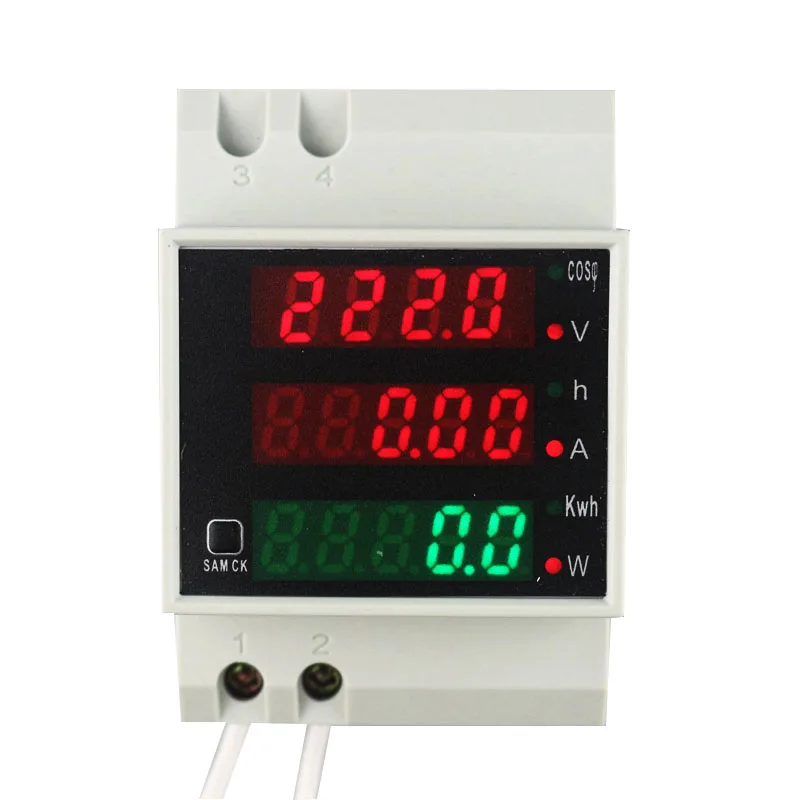 Din Rail Watt Meter AC 110V 220V 380V 100A Ammeter Voltmeter Volt Amp