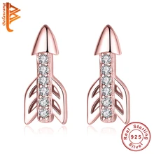 Belawang Роскошный серьги-гвоздики из стерлингового серебра 925 пробы золотые, розовые серьги треугольная стрела хрустальные серьги для женщин Свадебные модные ювелирные изделия
