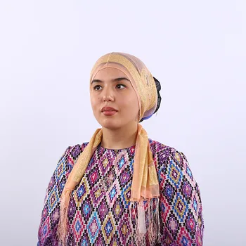 

New Women's Hijabs National wind scarf headscarf silk long scarf Head Cap Hat Ladies Hair Accessories Muslim Scarf Cap Wholesale