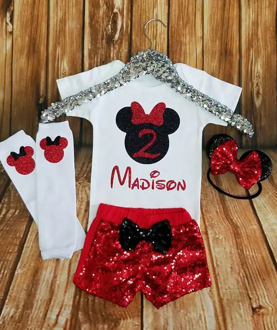 

personalize name age minnies princess birthday bodysuit onepiece sparkle gold shorts Outfit Set baby shower party favors