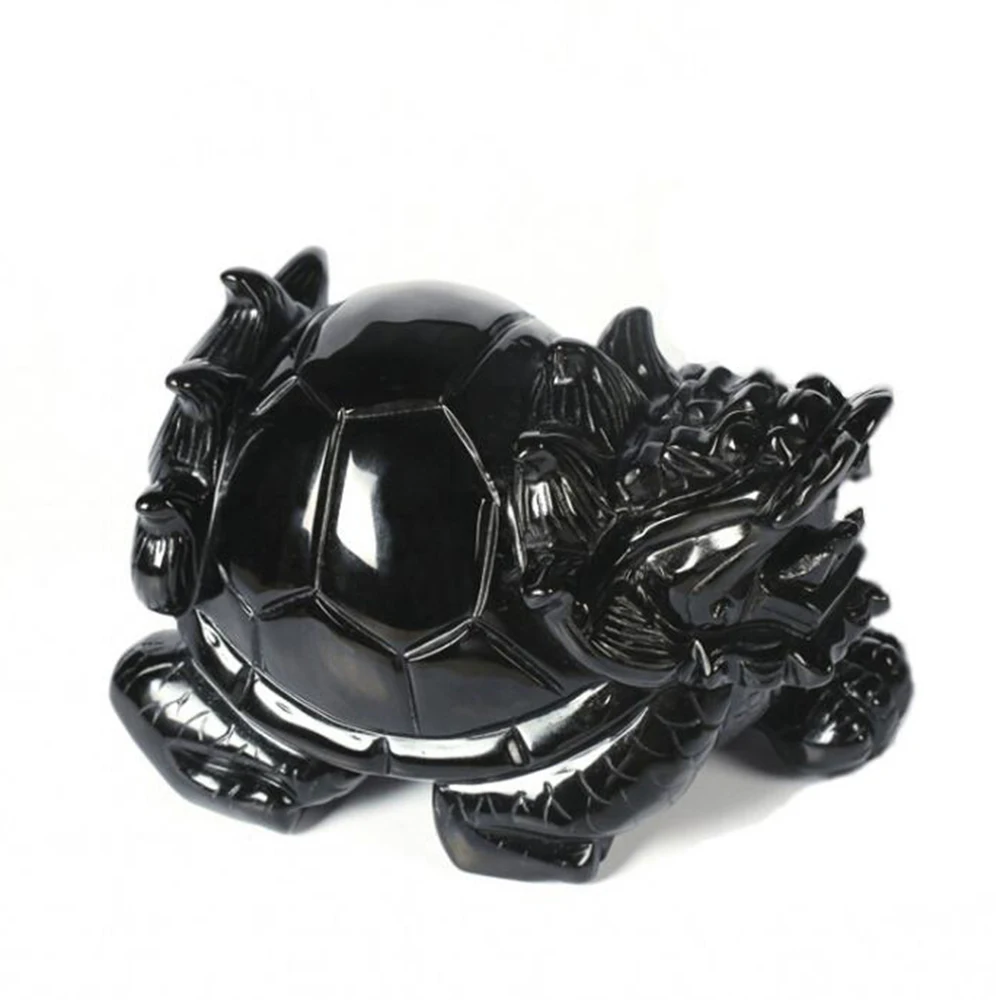 

Natural Black Obsidian Dragon Turtle Ornaments China Fengshui Quartz Crystal Tortoise Wealth Lucky Statue Crafts Home decoration