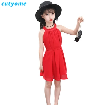 

Big Girls Chiffon Dress Teenage Girls Summer Dresses Kids Sleeveless Halter Neck Beach Wear Dresses Cusual Children Dress 10 12