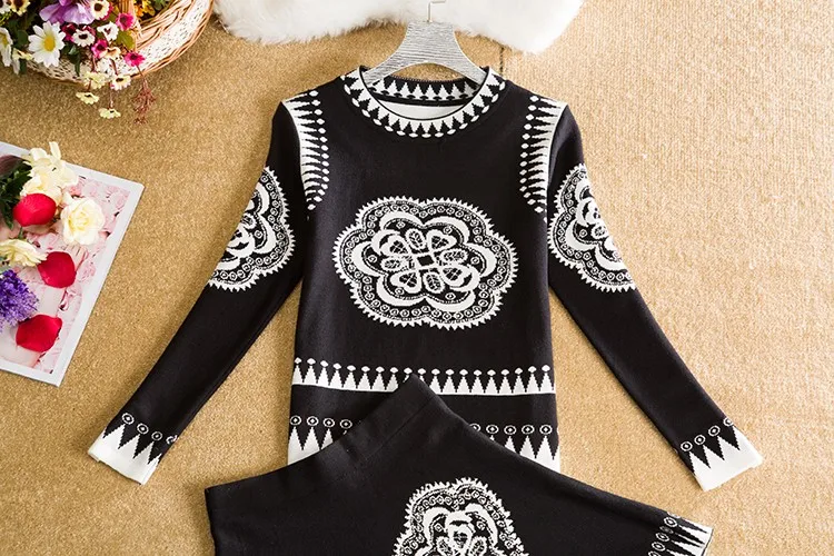 Новое поступление 2018, Женский комплект одежды в винтажном стиле, свитер с длинными рукавами и юбка с завышенной талией, комплект из 2