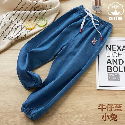 Dark blue rabbit Джинсы для мальчиков на лето и осень, тонкие мягкие джинсы детские голубые длинные штаны для девочек Джинсы для малышей от 3 до 13 лет# G207 - Цвет: Dark blue rabbit