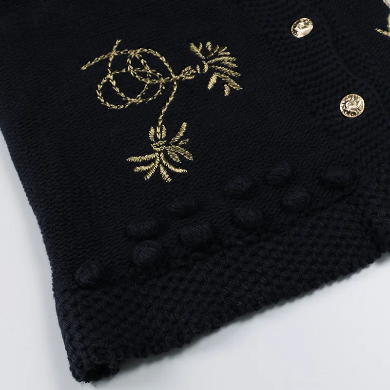 Подиумный дизайнерский женский черный вязаный свитер с мультяшной вышивкой Кардиган с длинным рукавом Женский Уличная одежда джемпер весенняя одежда