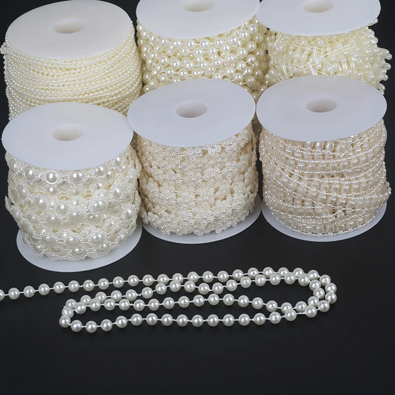 

Ivory Color ABS Imitation Pearl Beads Chain Ganland Flatback Trim Beads Bouquet For Wedding Decoration DIY Craft Supplies