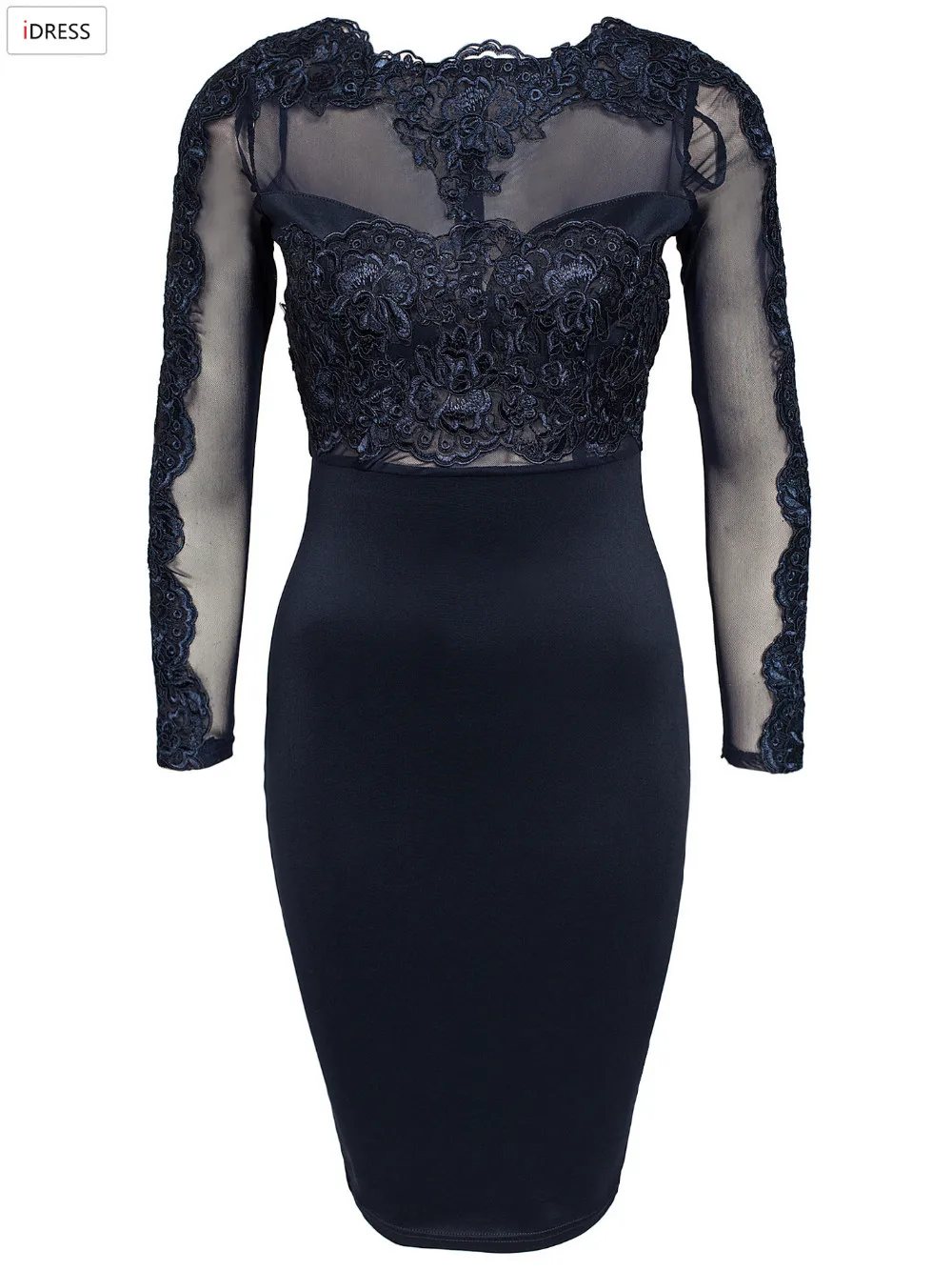 sexy club dress 2015 plus size women clothing vestidos dress ukraine women dress desigual party dresses winter dress Vestido De Festa Embroidery Women Knee Length Party Dress Round Neck Sexy Mesh Dresses Long Sleeve (4)