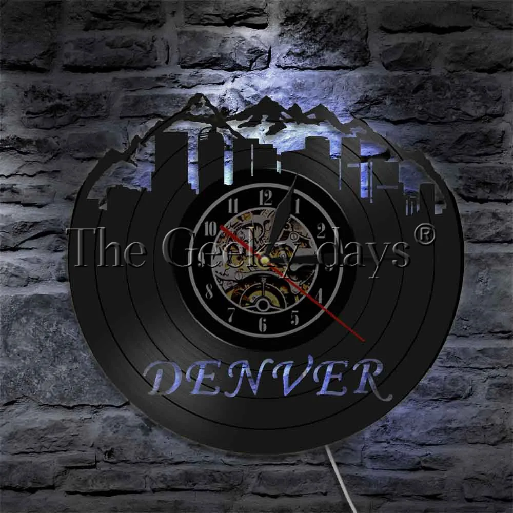 Настенные часы Denver Skyline Колорадо городской пейзаж виниловая пластина настенный