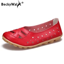 Beckywalk/летние полые без каблука Обувь женская обувь из натуральной кожи Женские туфли-лодочки Мокасины мягкая обувь для мам кожаные сандалии Для женщин wsh2688