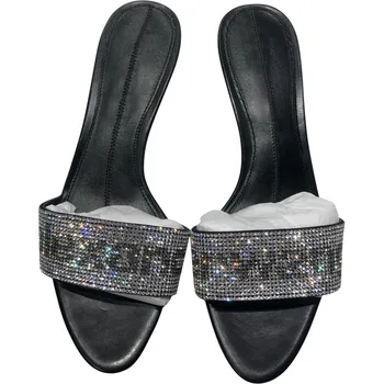 

Summer super fire with slippers open toe rhinestone letters stiletto type sandals female leather