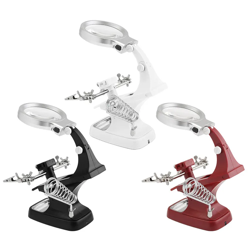 Tanie 3X 4.5X lutownica lupa trzecia ręka spawanie lupa zacisk krokodylkowy uchwyt stojący styl naprawy narzędzie Mgnifying