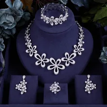 Janeklly модное свадебное ожерелье серьги для женщин аксессуары цветок кубический цирконий для невесты Ювелирные наборы pendientes mujer moda