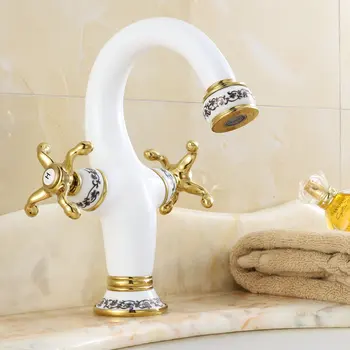 

Dual Handles white Painted Porcelain Bathroom Basin Brass Faucets Sink Faucet Mixer Tap W108