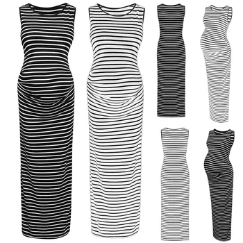 

Women Maternity Gown Summer Nursing Breastfeeding Stripe Sleeveless Pregnant Dress Summer Dresses Women 2019 Vestido Gestante