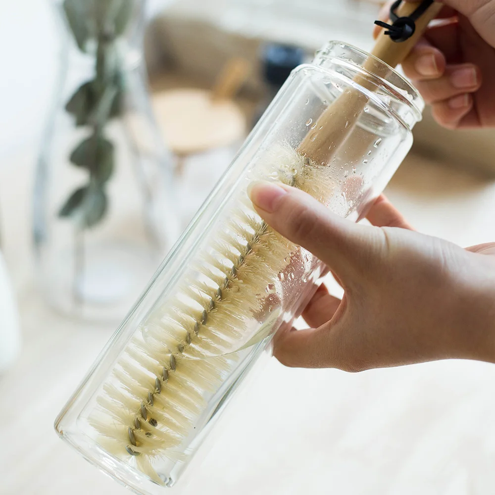 Long handle cup brush wood straight nylon bottle scrub clean brush zakka groceries wood handle hook