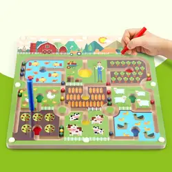 Деревянный магнитный лабиринт головоломка интерактивные игрушки Магнитные шайбы лабиринт Детский развивающий ручной работы