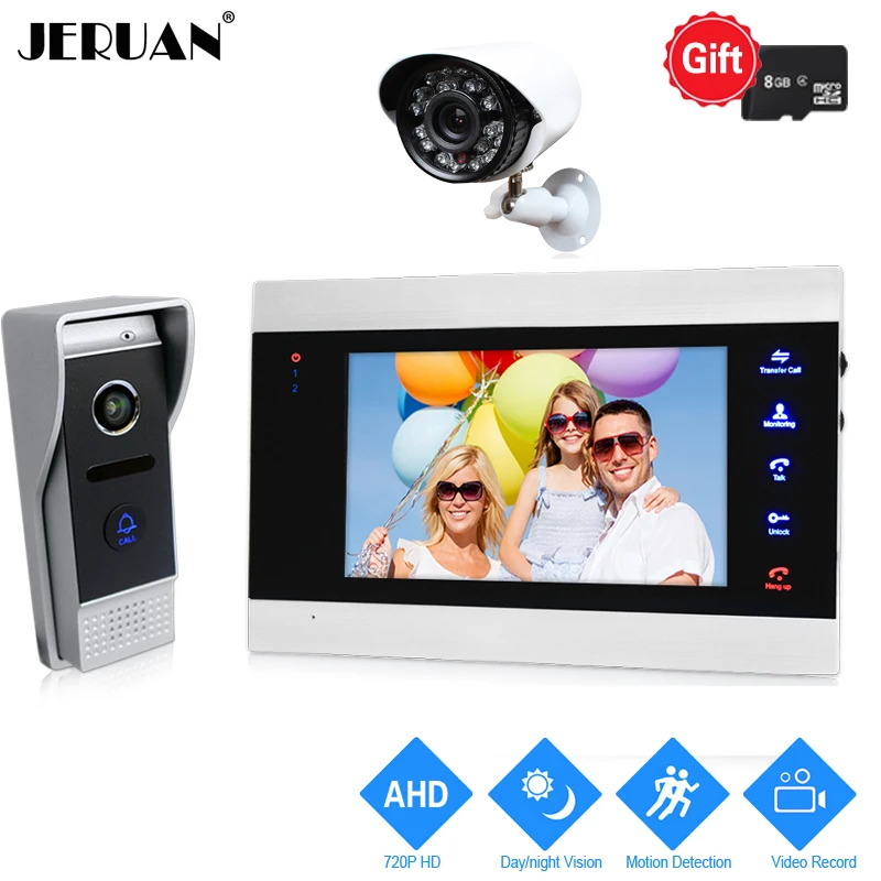 JERUAN 720 P 7 ''Цвет видео дверь домофон Системы запись монитор + 1.0MP HD Камера с движения обнаружение + AHD Камера