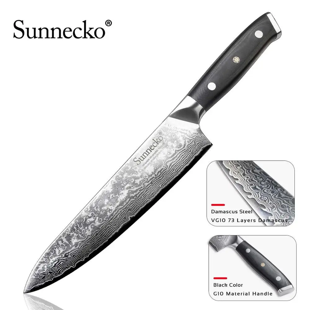 SUNNECKO 2 шт. нож из дамасской стали комплект Santoku универсальный нож для очистки овощей японский VG10 Core Шлифовальный G10 ручка шеф-повара нарезки лосося повара ножи - Цвет: 8inch Chef Knife