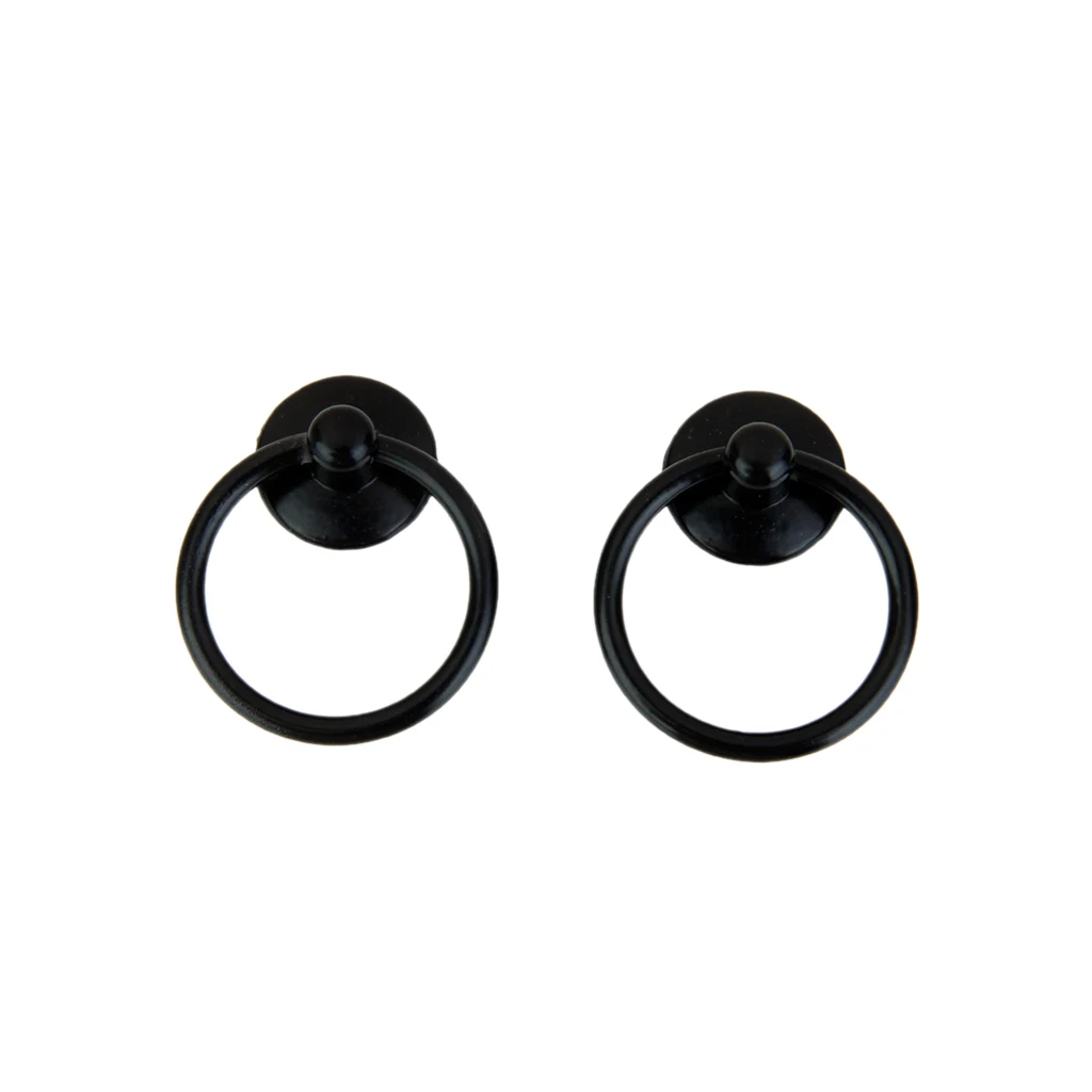 2x Retro Single Hole Knob Door Bin Dresser Drawer Drop Ring Pull Handle Black