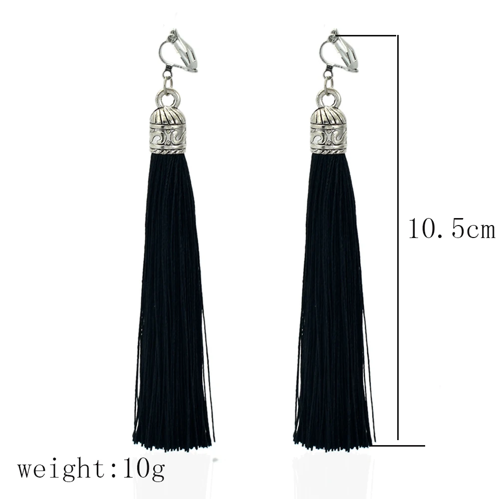 Bohemia Ethnic Fringe Long Clip Earrings Tassel Jewelry Non Pierced Ear Clips Earcuffs For Women Boucle D&rsquo;Oreille Femmes ear clip earrings clip earrings ear clip ear accessories