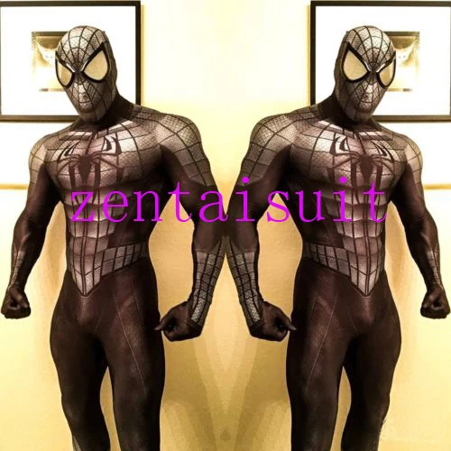 

black spiderman superhero costume cosplay halloween fullbody male spider-man superhero costumes zentai suit for Adult/Kids