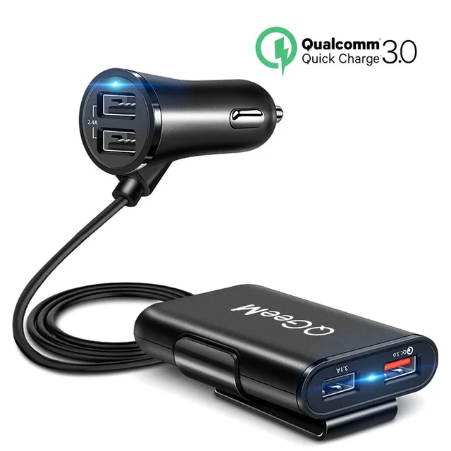 QGEEM 4 USB QC 3,0 Автомобильное зарядное устройство Быстрая зарядка 3,0 телефон автомобильное быстрое переднее заднее зарядное устройство адаптер автомобильное портативное зарядное устройство разъем для iPhone - Тип штекера: Nobel Black