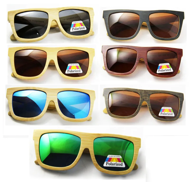 DAOYING(10 шт./партия) бамбуковые солнцезащитные очки по оптовой цене женские деревянные поляризованные очки линзы в винтажном стиле отличные квадратные синие зеленые - Цвет линз: mix